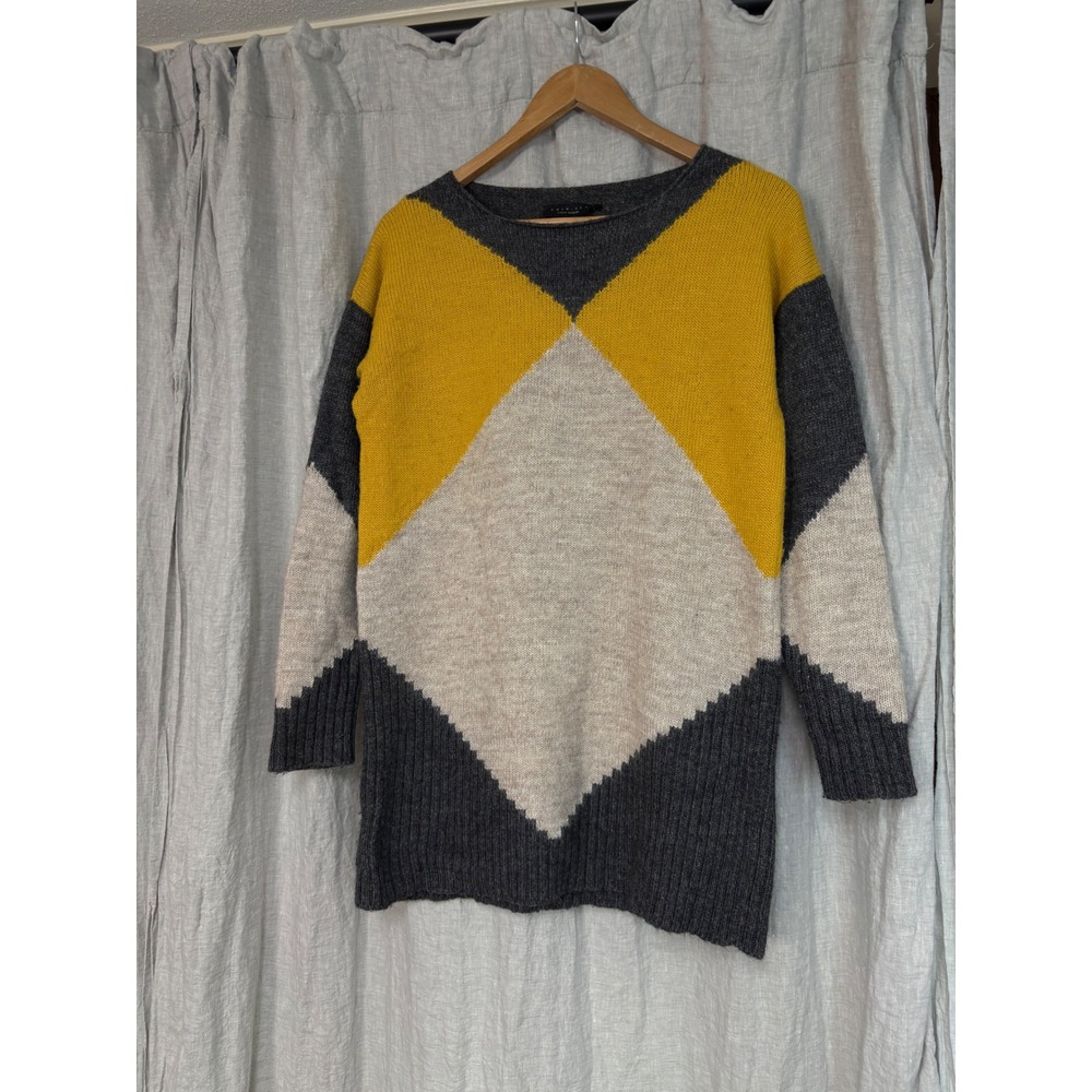 Twin-Set Simona Barbieri Wool Alpaca‎ Colorblock Sweater Grey Yellow XS Italy